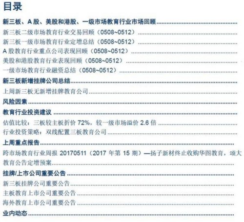 【中信新三板】跨市场教育行业周报20170514（2017年第16期）—新道科技巨幅成交，维持“买入”评级